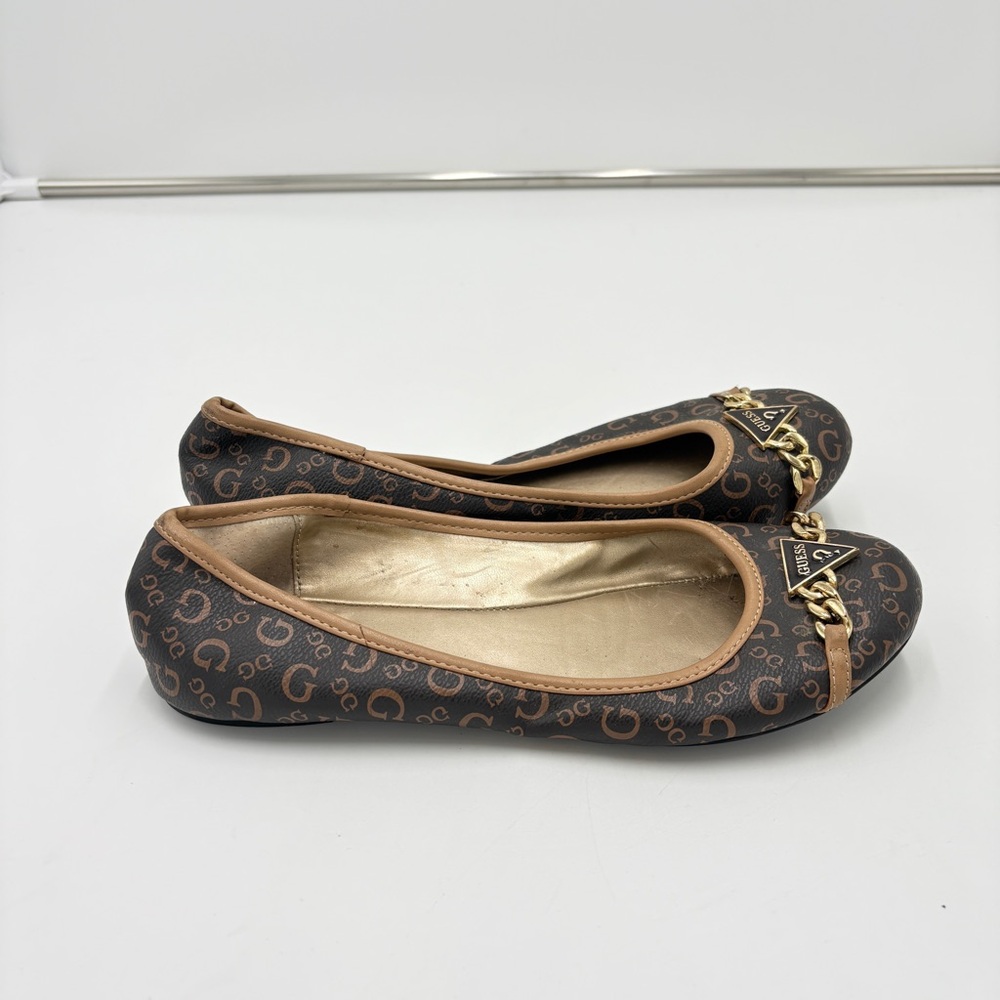 Vintage 90s Y2K Whimsigoth Guess Signature Ballet Flats Round Toe Brown Womens 7